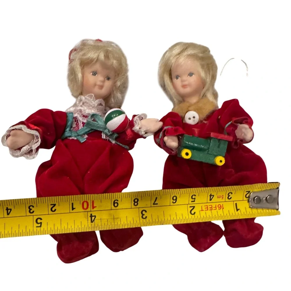 Vintage Christmas Dolls Pair‎ Red Velvet Outfit Ball Train Kurt S Adler  5